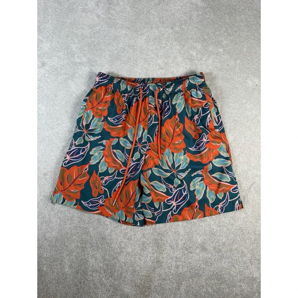 Cove Tropical Palm Leaf All Over Swim Trunks Mens Medium Multicolor Board Shorts